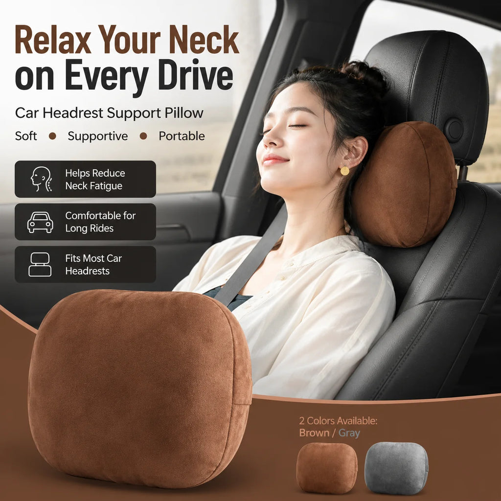 Car Headrest Neck Pillow & Lumbar Support Cushion | Soft Suede Car Seat Cushion QXL