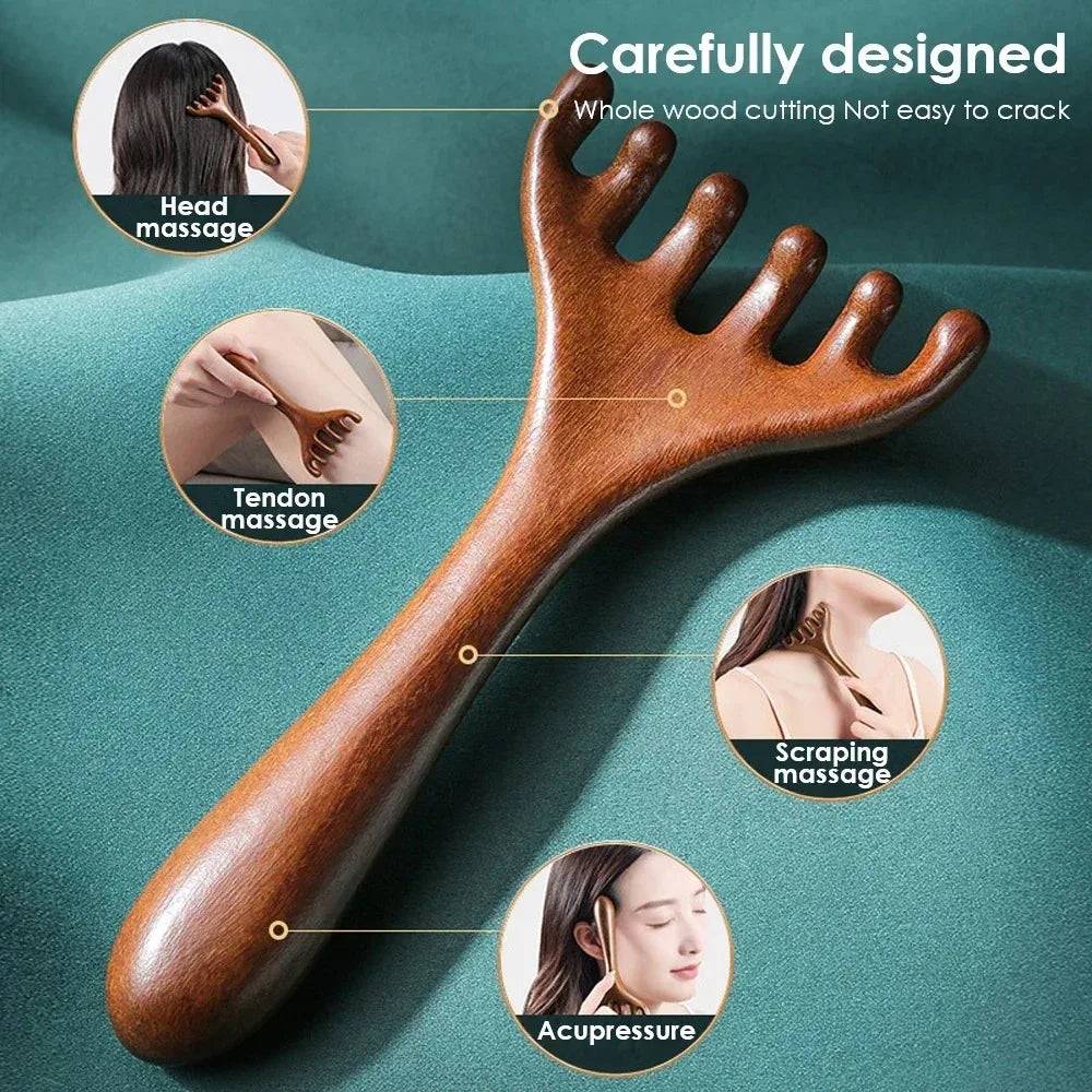 Wooden 6-Claw Meridian Massage Comb & Face Sculpting Brush Face Massage Tool QXL