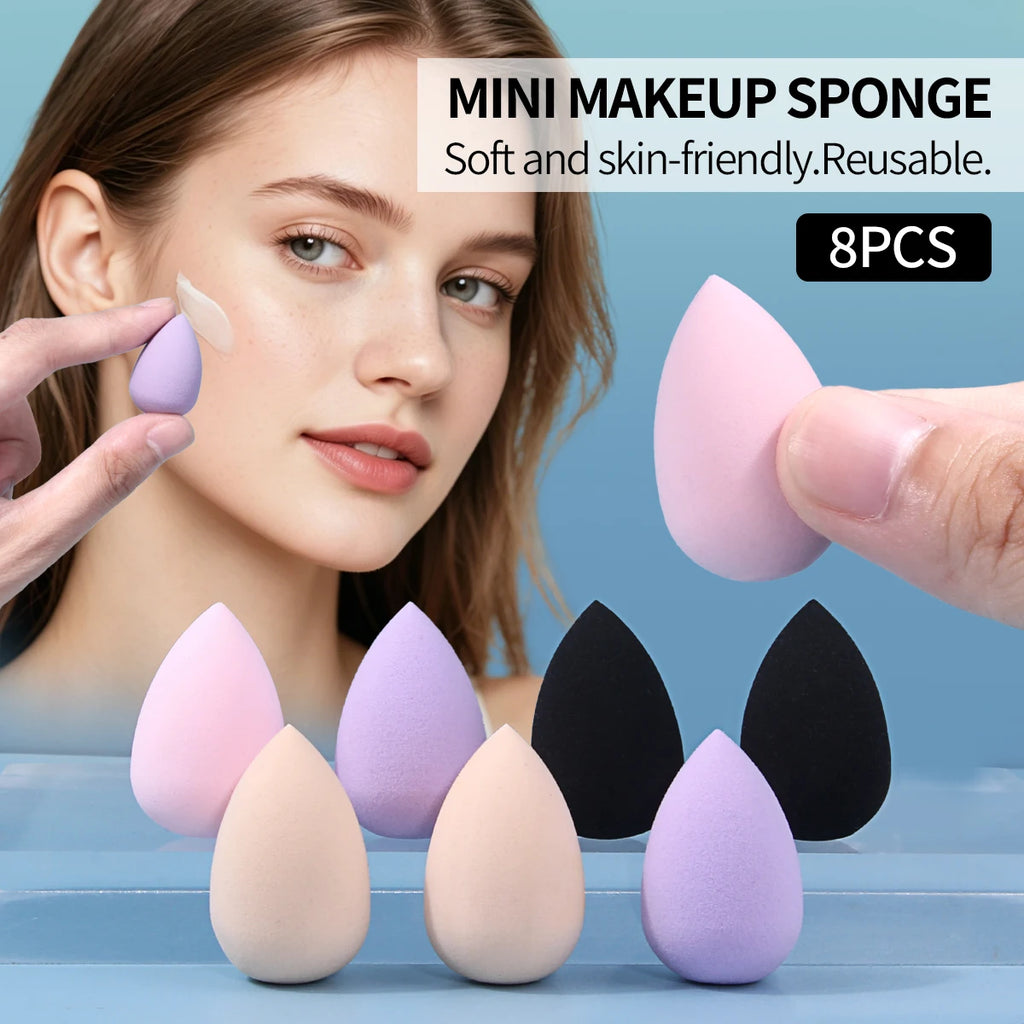 8-Pack Mini Teardrop Makeup Sponges | Multicolor Concealer Set Makeup Sponge Set QXL MULTICOLOR
