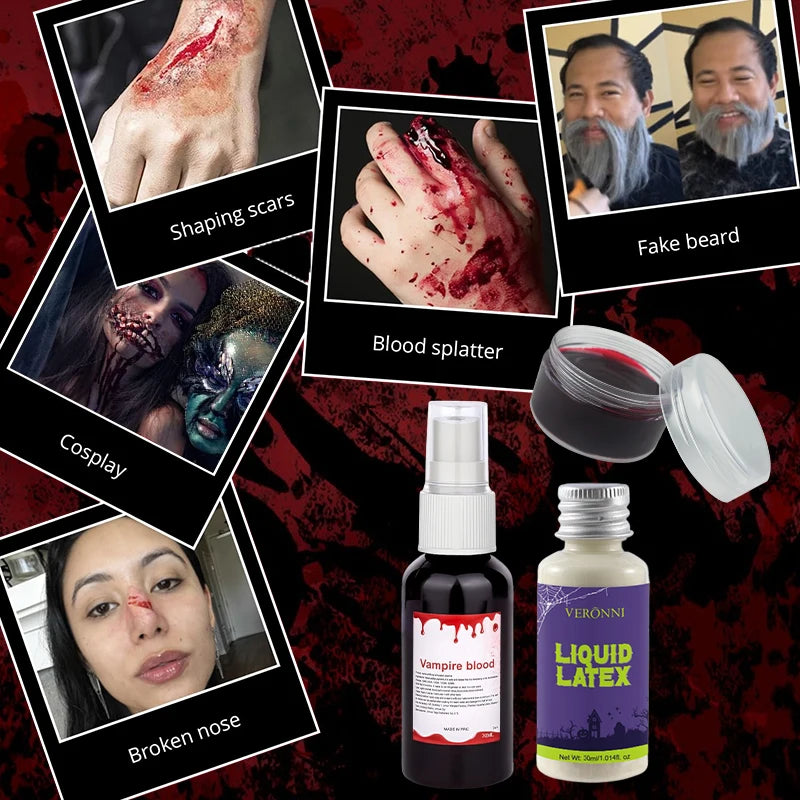 3-Piece SFX Makeup Kit – Liquid Latex, Blood Spray & Paste SFX Makeup Kit QXL