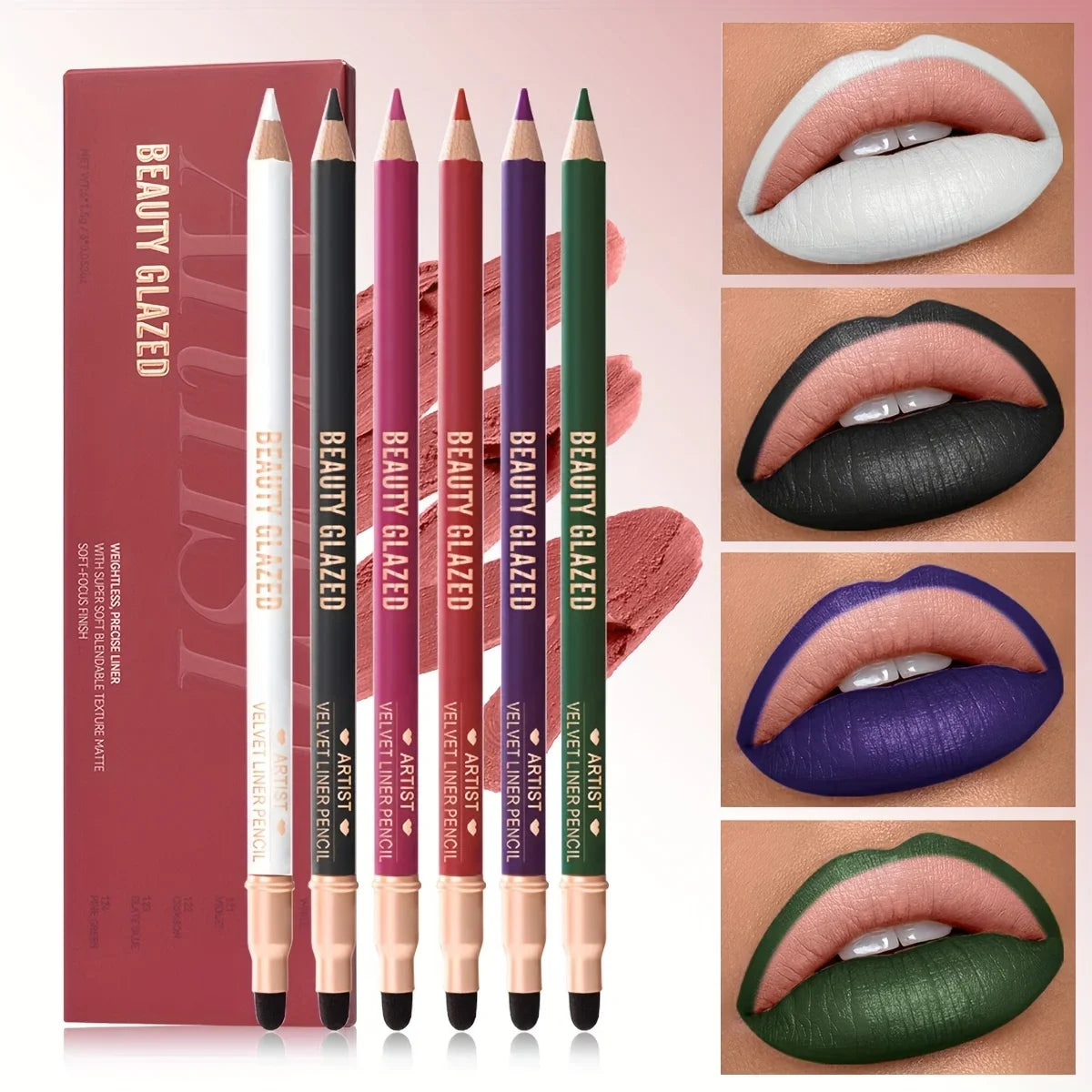 Beauty Glazed 6-Pc Matte Nude Lip Liner Set – Waterproof Pencils Lip Liner Set QXL