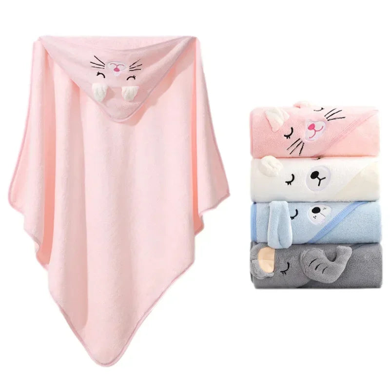Baby Hooded Bath Towel | Cartoon Animal Swaddle Wrap 80×80cm Baby Hooded Towel QXL