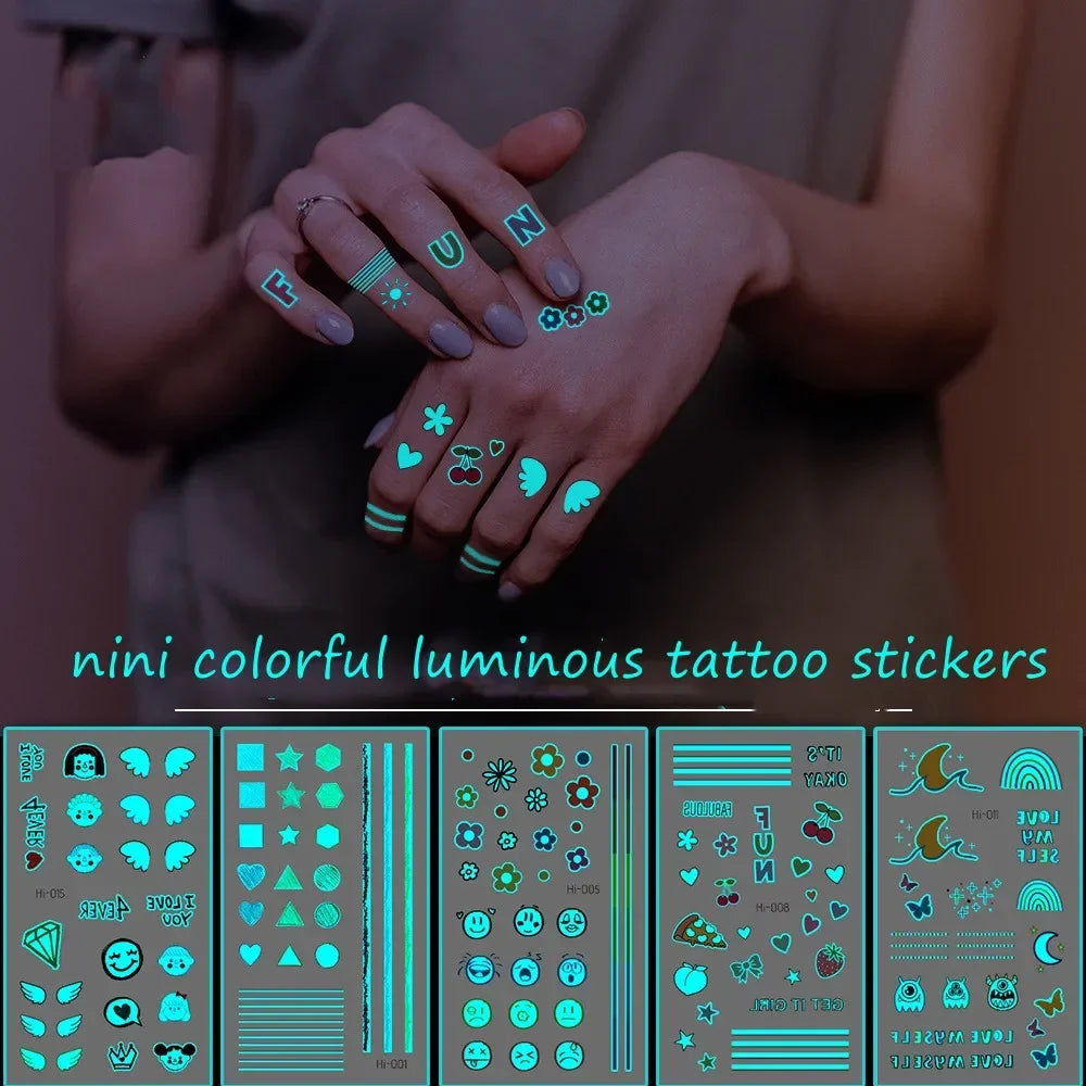 Luminous Waterproof Temporary Tattoo Stickers | Colorful Heart Temporary Tattoo Stickers QXL