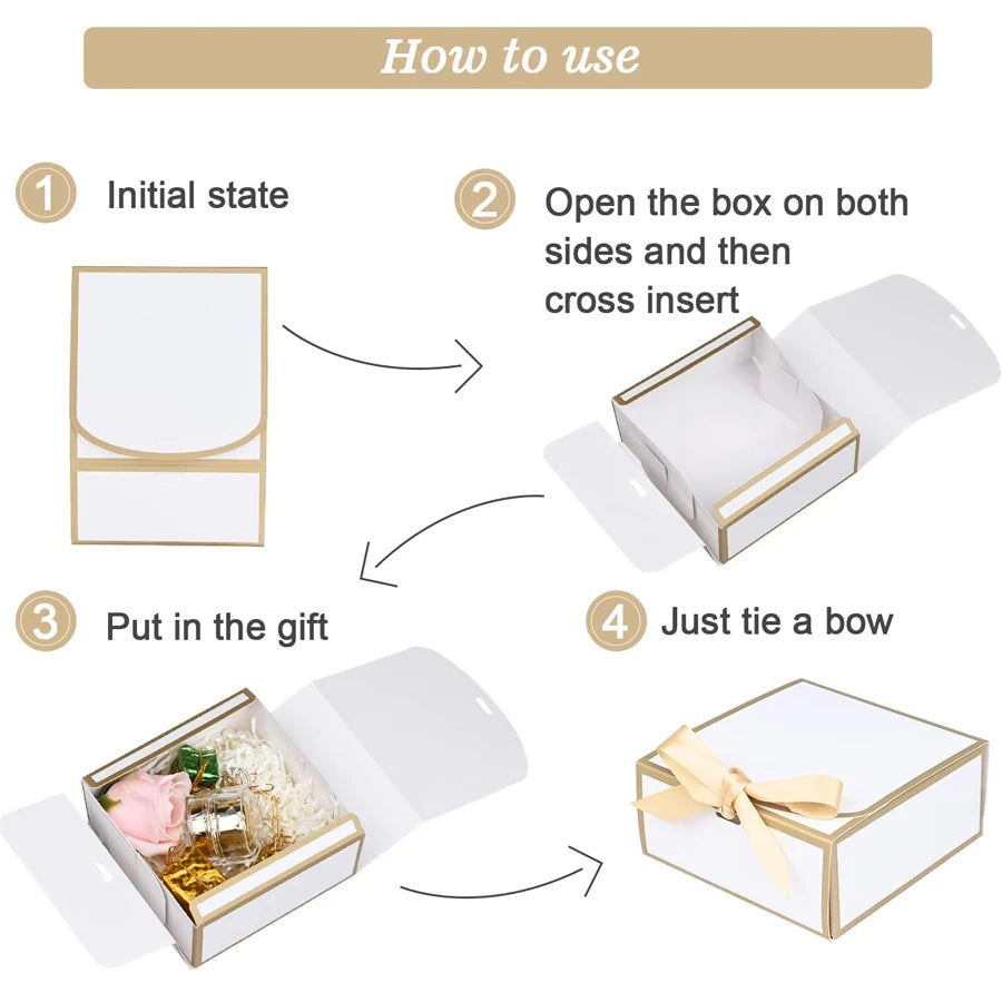 20-Pack Gift Boxes with Lids | Gold Trim & Ribbon 4.5"×4.5" Gift Boxes QXL