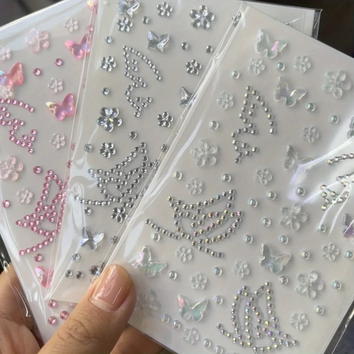3-Pack Rhinestone Butterfly & Flower Face Gem Stickers Face Gem Stickers QXL