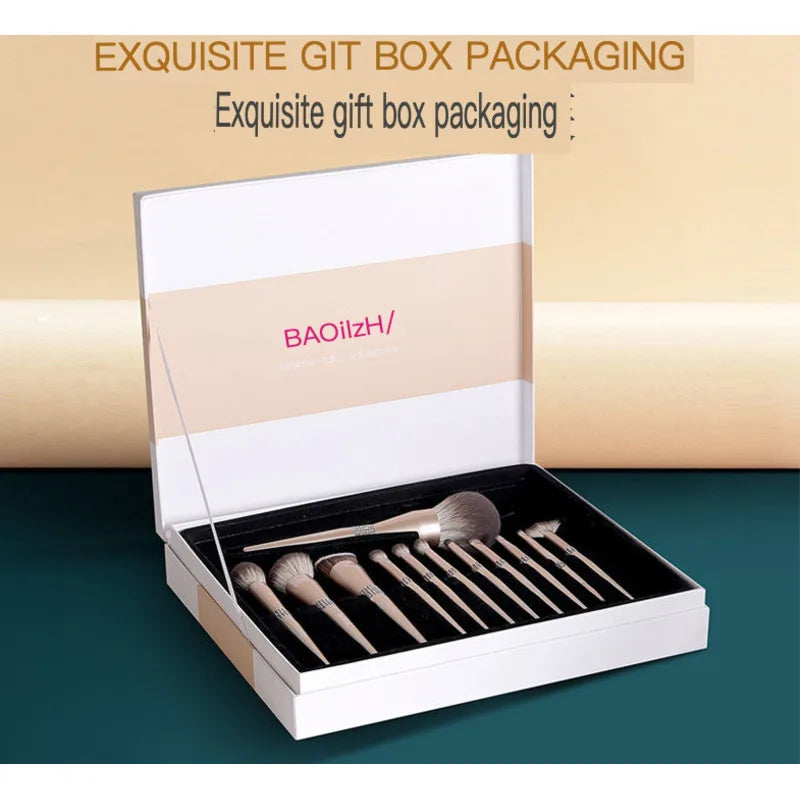 12-Pc Champagne Gold Makeup Brush Set | Soft Bristles Makeup Brush Set QXL