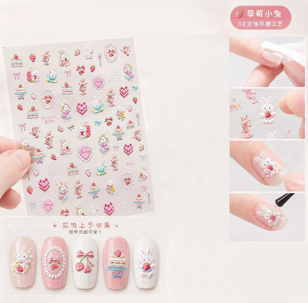 5D Birthday Nail Stickers – Cake Bear Cherry Party Decals Nail Art Stickers QXL