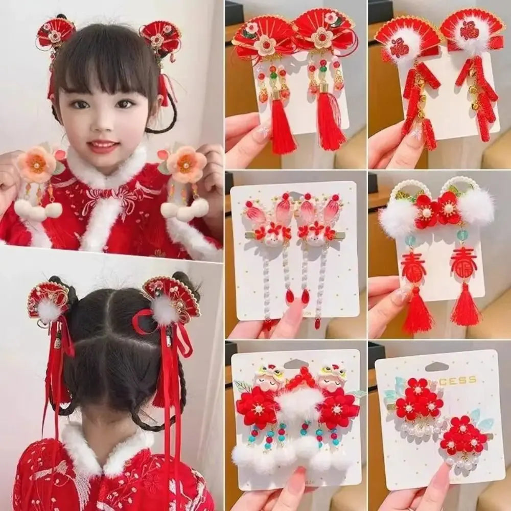 Chinese Tassel Hair Clips | Retro Hanfu Hairpin Pair – Red Tassel Hair Clips QXL
