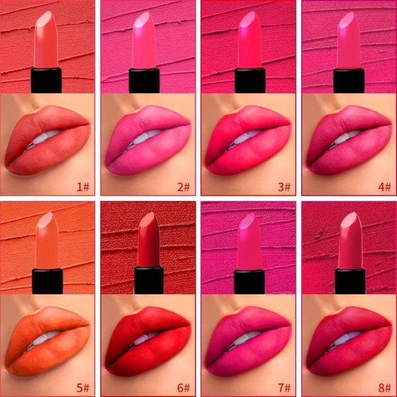 8-Shade Velvet Lipstick | Waterproof Long-Lasting Lip Colour Velvet Matte Lipstick QXL