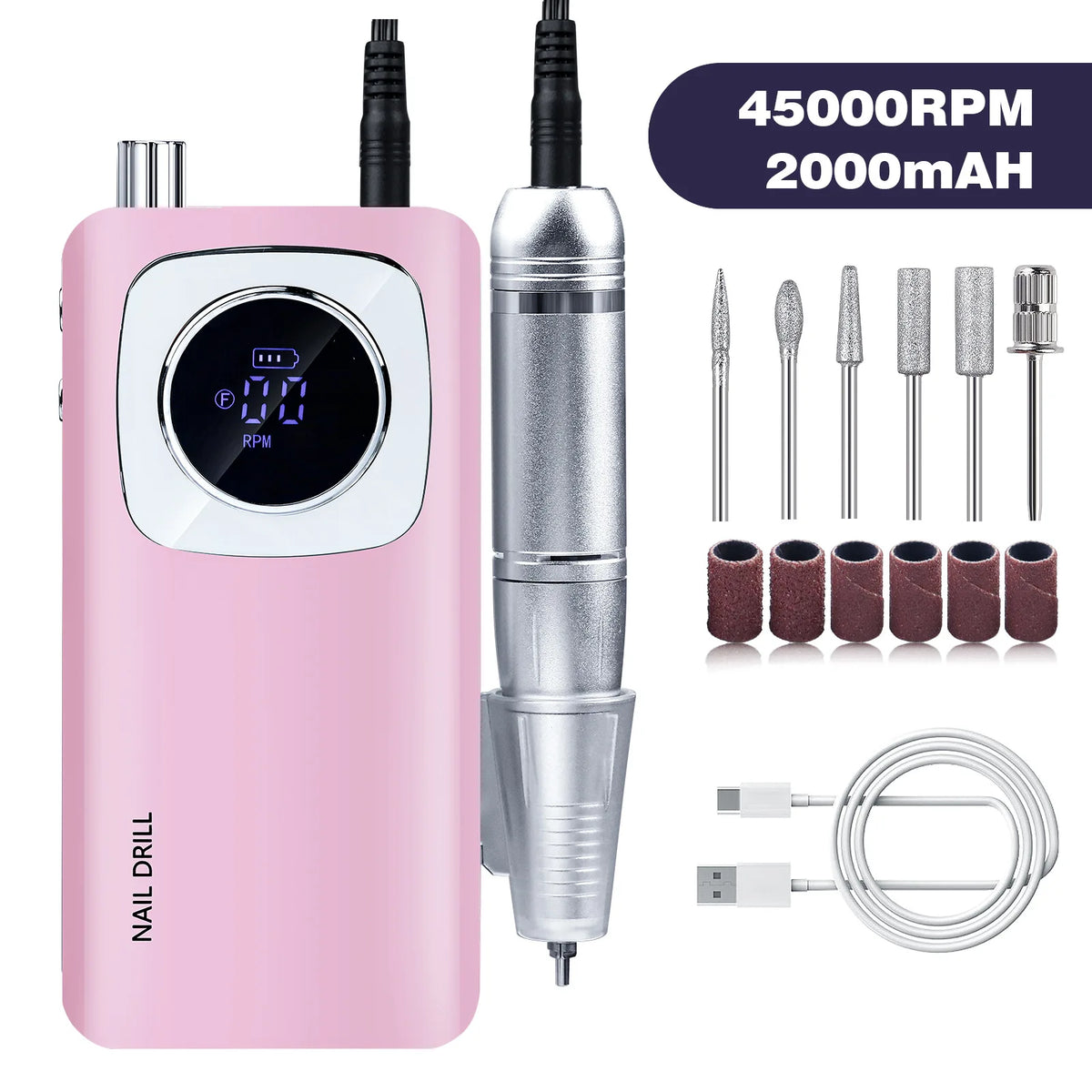 45000 RPM Rechargeable Electric Nail Drill | Pro Manicure Electric Nail Drill QXL v4-pink
