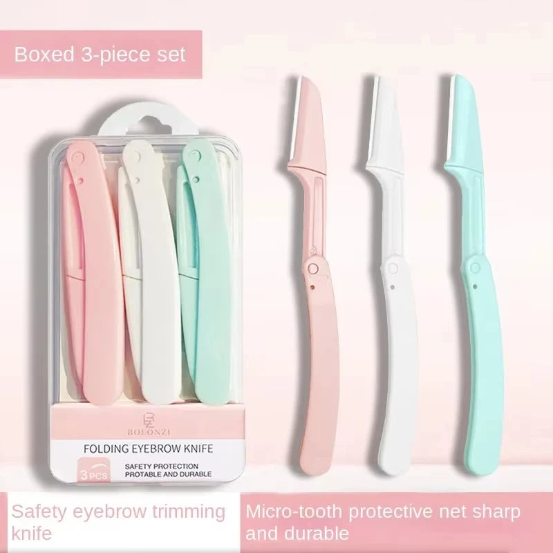 Folding Facial Eyebrow Razor & Trimmer – Unisex 1/3-Piece Facial Eyebrow Razor QXL