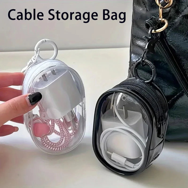 Mini Waterproof Cable Organizer Bag with Keychain Clip | PVC Cable Organizer Pouch QXL