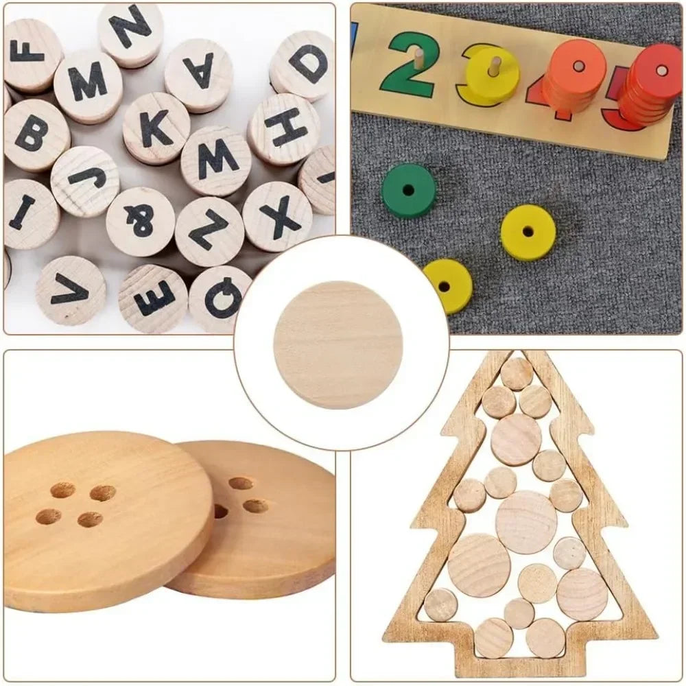 50-Pack 1" Unfinished Beech Wood Circle Cutouts for DIY Crafts Wood Craft Blanks QXL