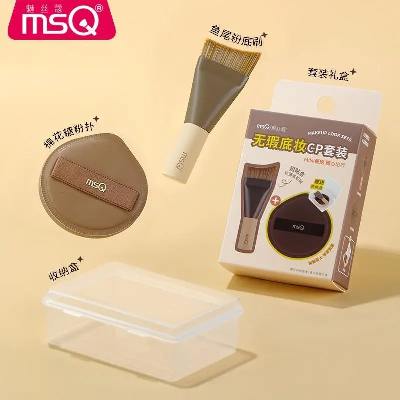 MSQ Fishtail Foundation Brush & Powder Puff Makeup Set Foundation Brush Set QXL