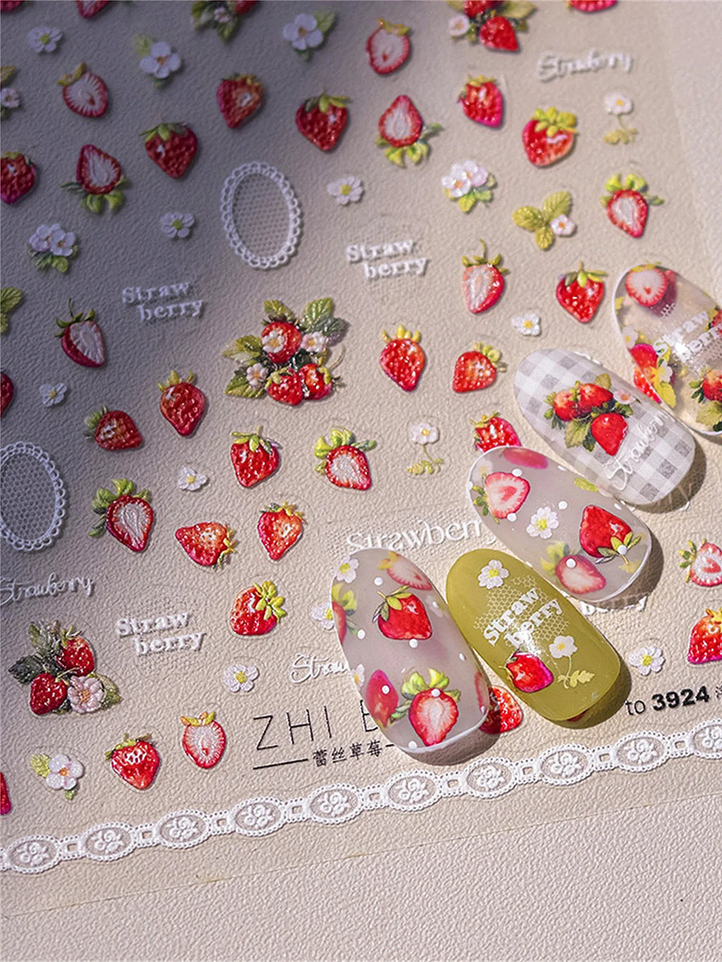 5D Embossed Nail Stickers – Rabbit & Strawberry Decals Nail Art Stickers QXL