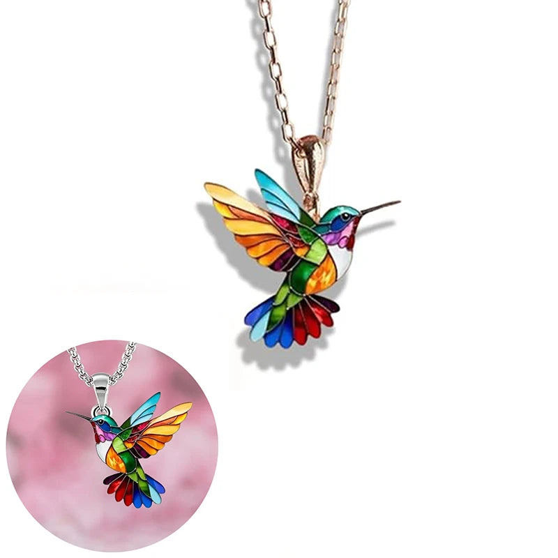 Colorful Hummingbird Pendant Necklace | Tin Alloy Gift for Women Pendant Necklace QXL
