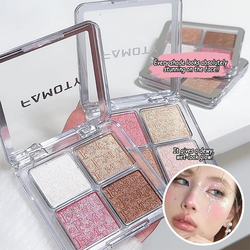4-Color Highlighter & Contour Palette | Shimmer Glow Powder Highlighter Contour Palette QXL