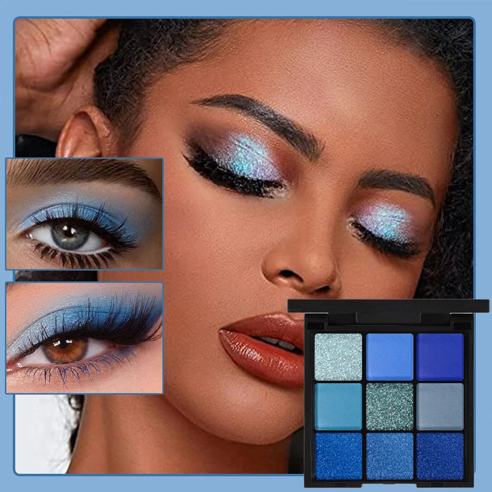 VERONNI 9-Color Blue Eyeshadow Palette | Matte Glitter Shimmer Eyeshadow Palette QXL