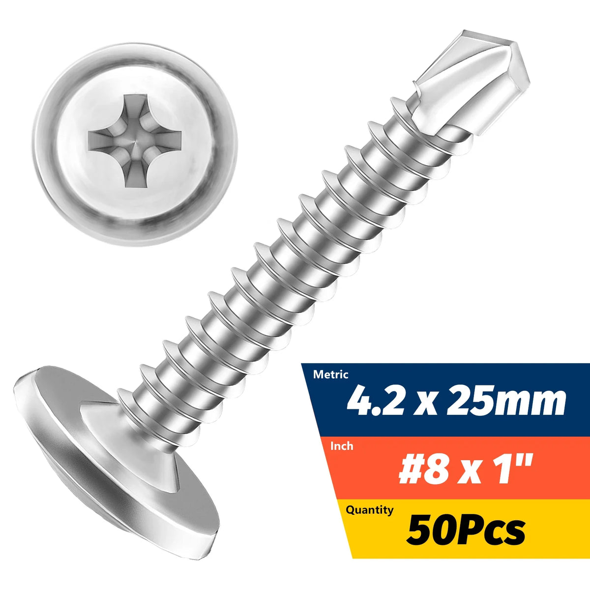 #8 M4.2 Truss Head Self-Drilling Screws | 410 Stainless 50-Pk Self-Drilling Screws QXL 4.2x25mm (8x1) 50 pieces