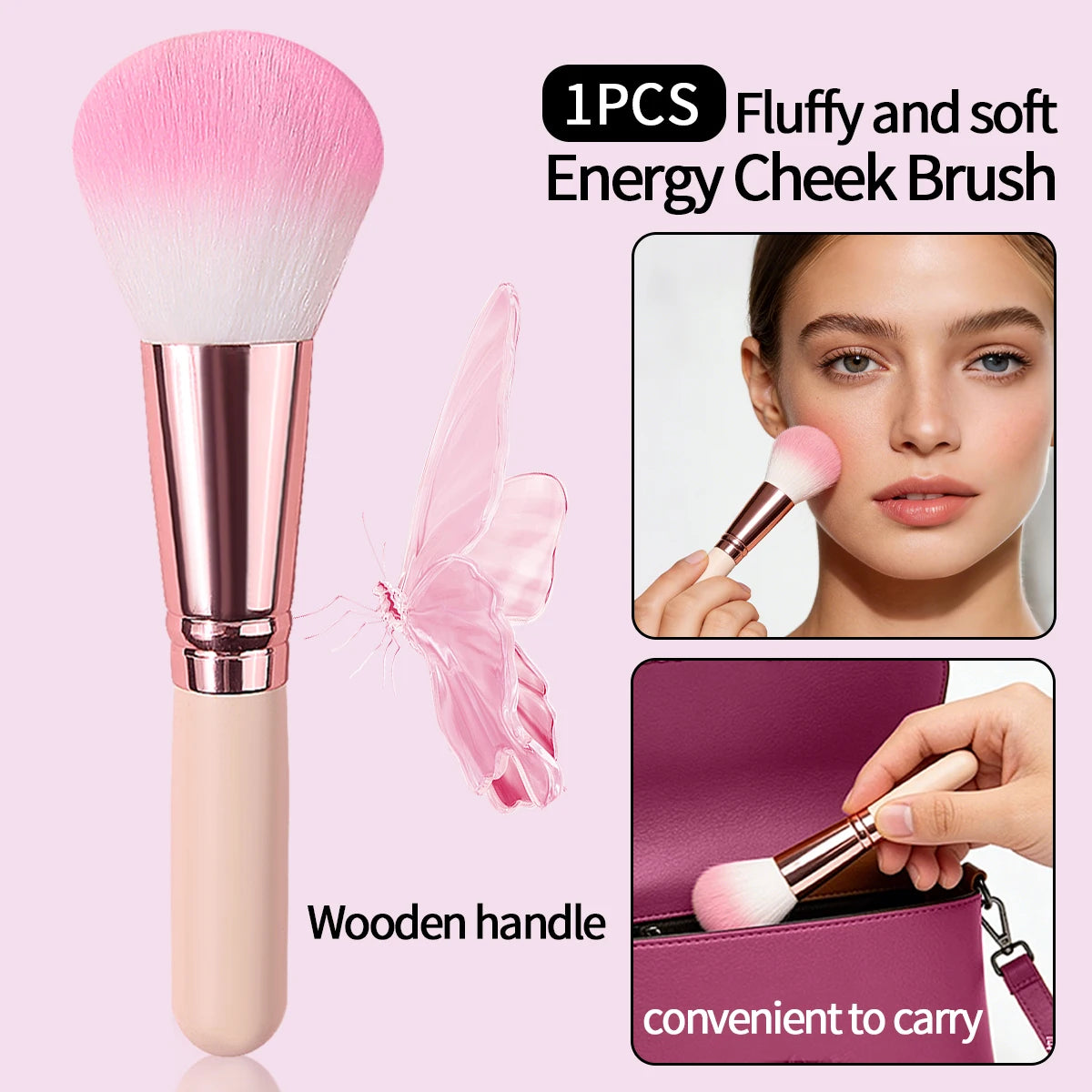 KOSSHOW Lipstick Brush | Pink Wood Handle Compact Makeup Lip Makeup Brush QXL 1PCS