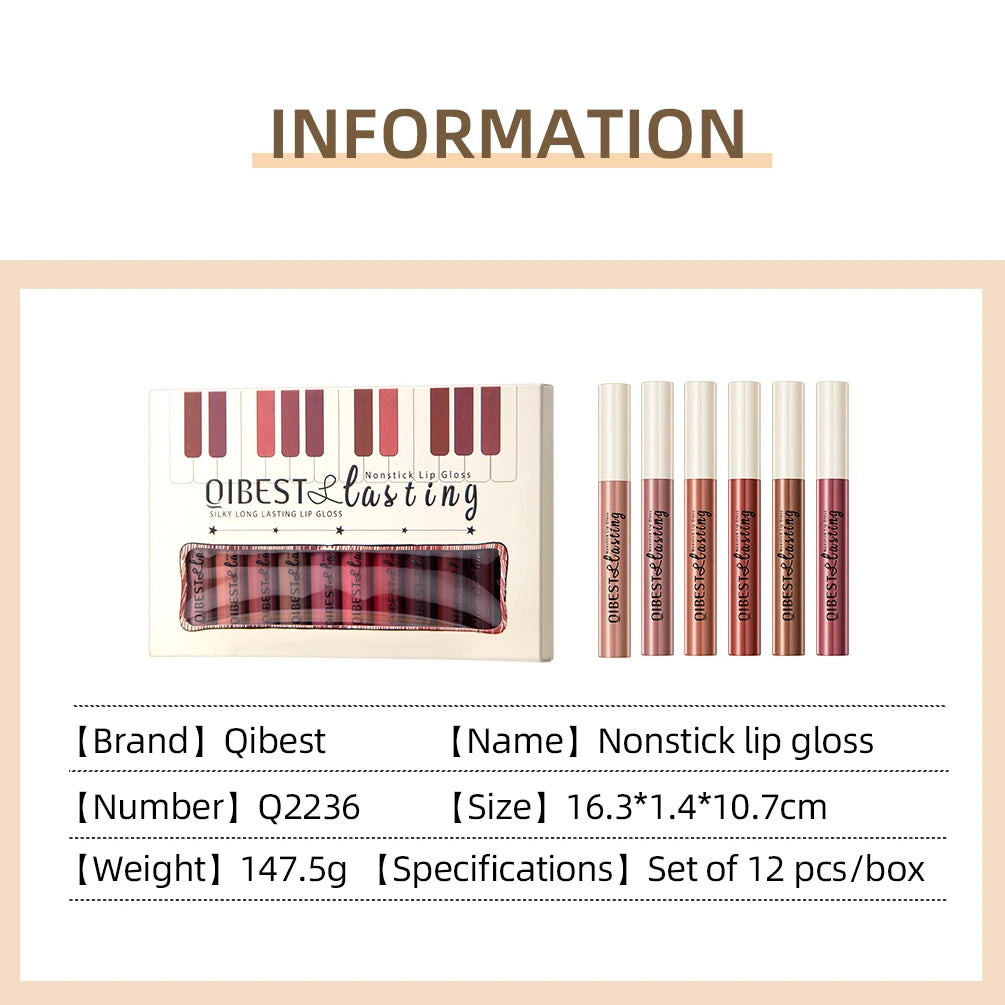 QIBEST 12-Color Matte Liquid Lipstick Set | Velvet Lip Gloss Matte Lip Gloss Set QXL