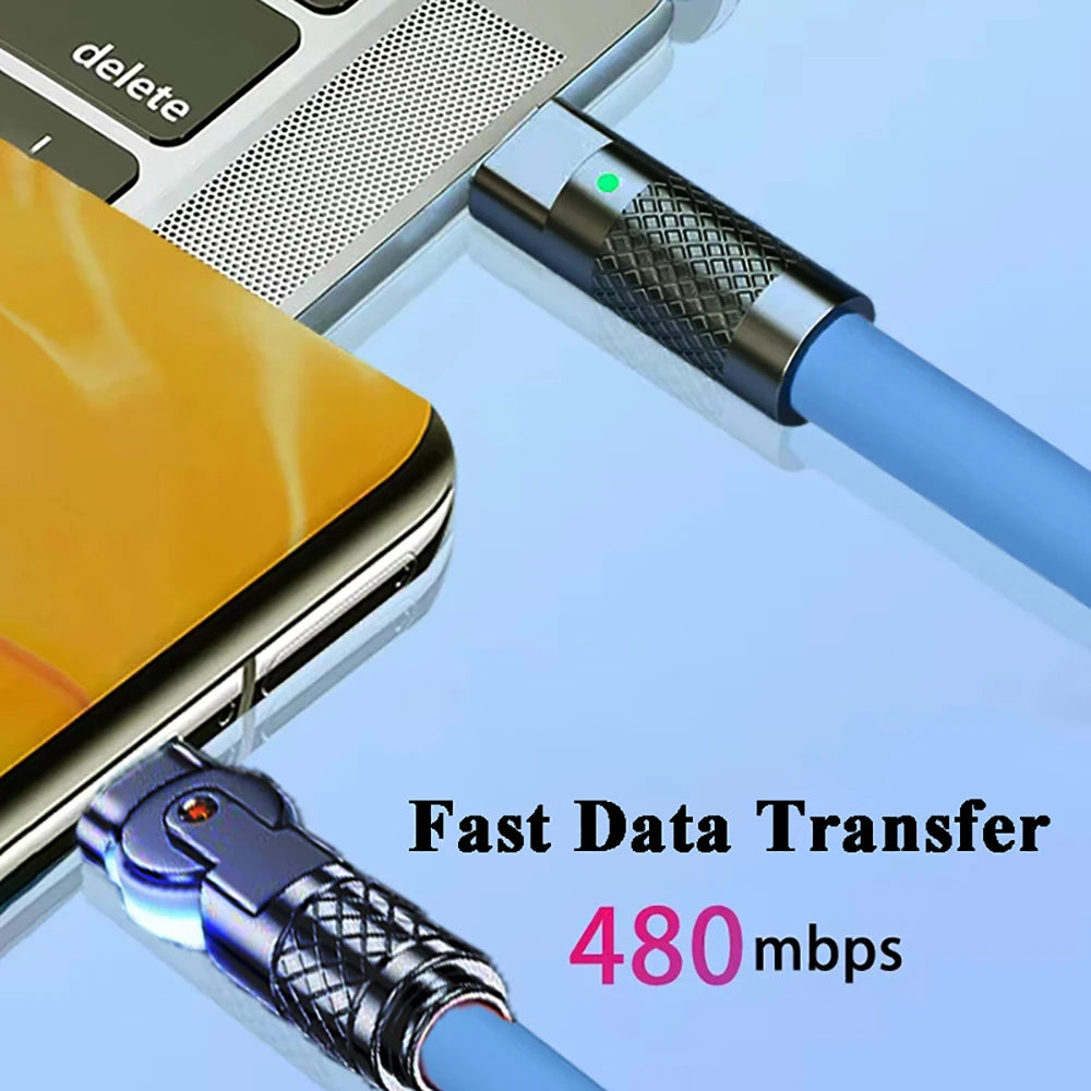 120W USB-C Silicone Cable | 180° Rotating Elbow Fast Charge USB-C Charging Cable QXL