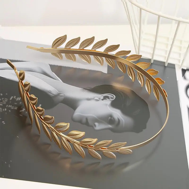 Gold Leaf Crown Tiara Headband | Bridal & Goddess Hair Piece Bridal Crown Headband QXL