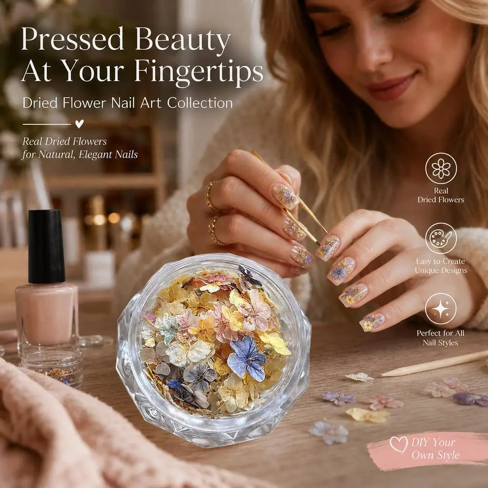 Real Dried Flower Nail Art Set | 3D Floral Manicure Decor Nail Art Decoration QXL