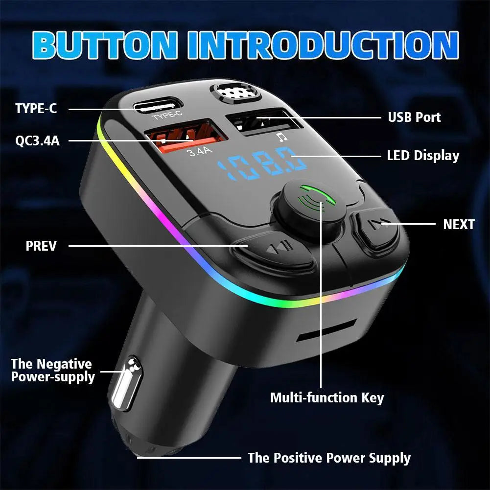 Car Bluetooth 5.0 FM Transmitter | Dual USB PD Type-C Charger FM Transmitter Charger QXL