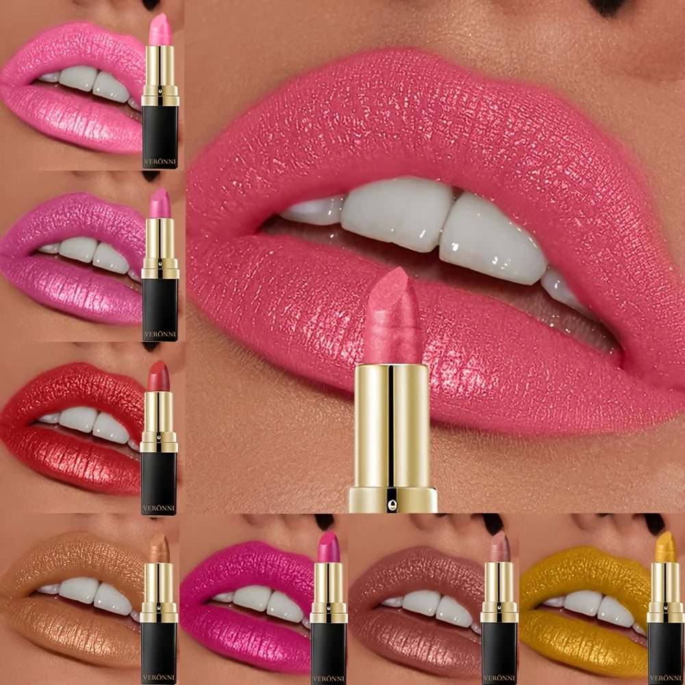Shimmer Lipstick 10 Shades | Waterproof Long-Lasting Lip Gloss Shimmer Lipstick QXL