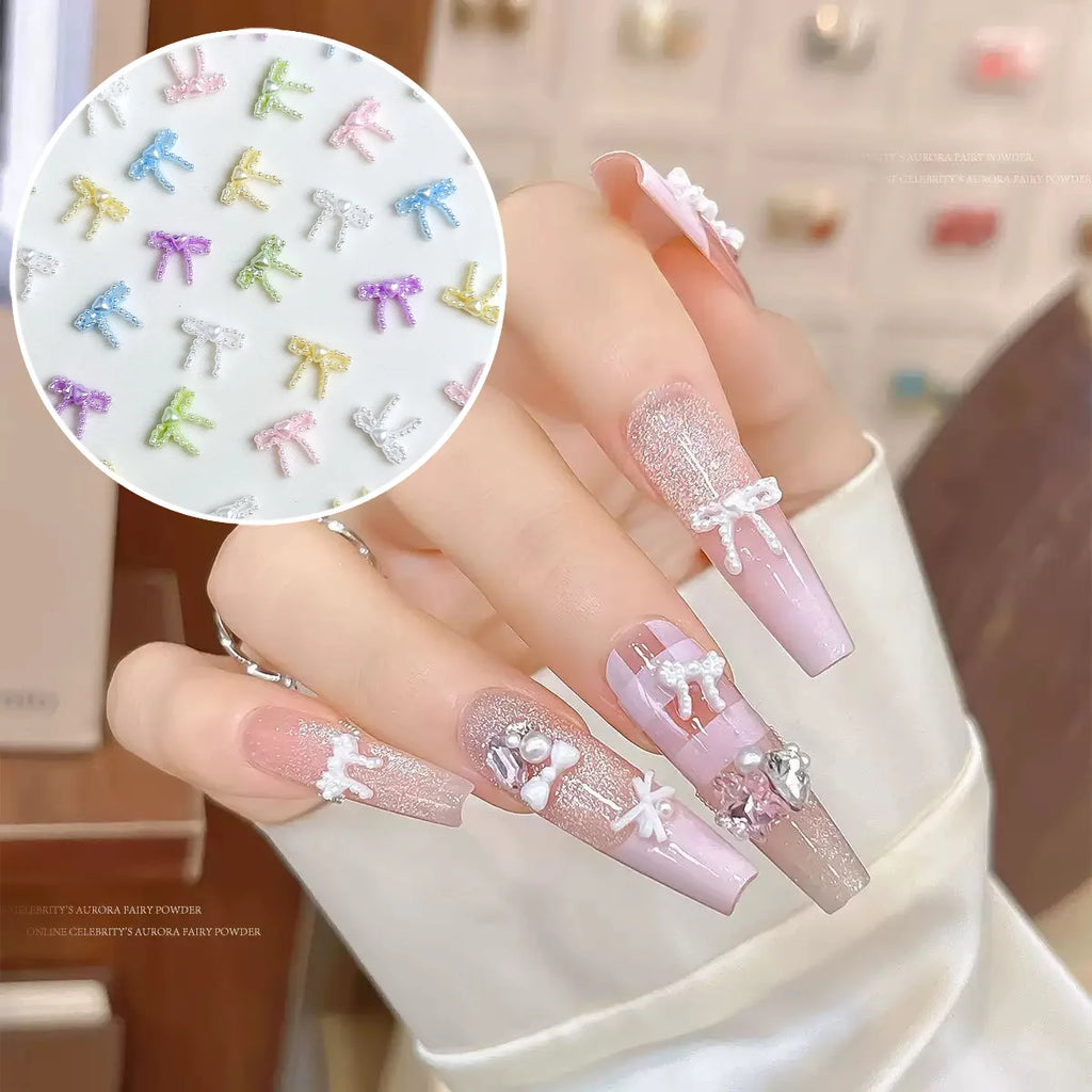 20-Pack 5D Resin Pearl Bow Nail Art Charms | Macaron Bowknot Nail Art Charms QXL