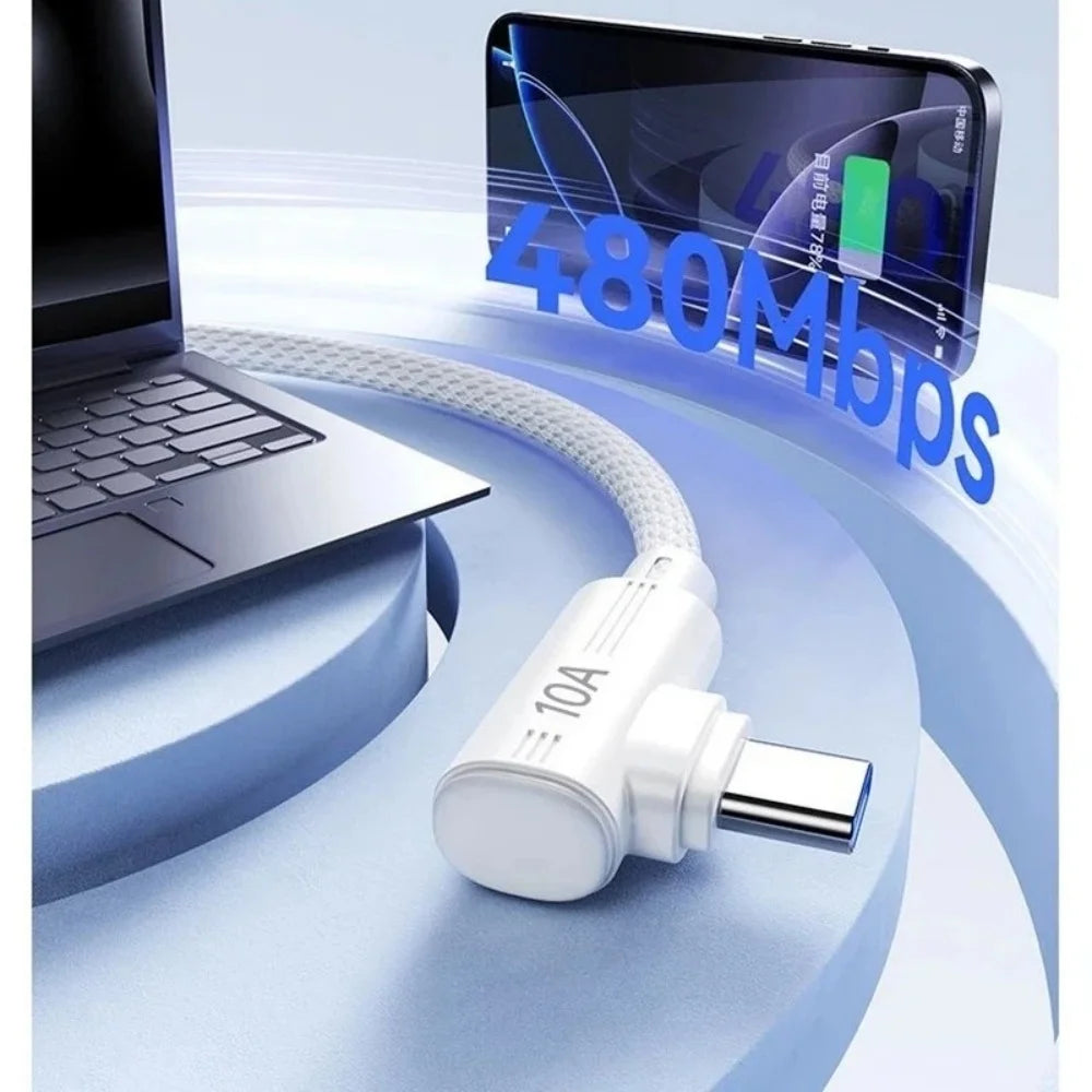 240W USB-C 90° Elbow Cable 10A Fast Charging | 5 Lengths USB-C Charging Cable QXL