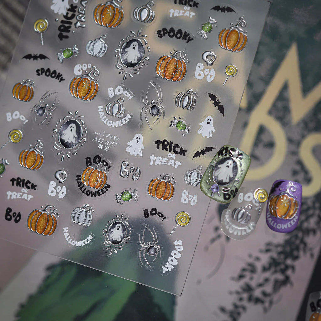 Halloween 5D Nail Stickers | Ghost Bat Jack-o-Lantern Decals Nail Art Stickers QXL