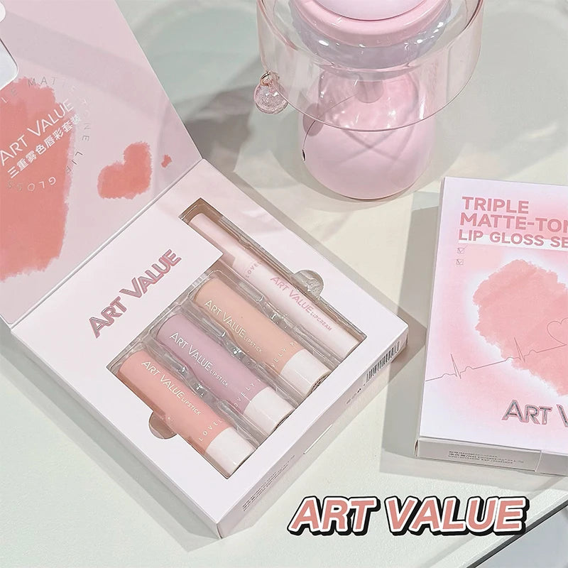 Art Value 4-Pc Matte Liquid Lipstick & Lip Balm Oil Set Lip Makeup Set QXL