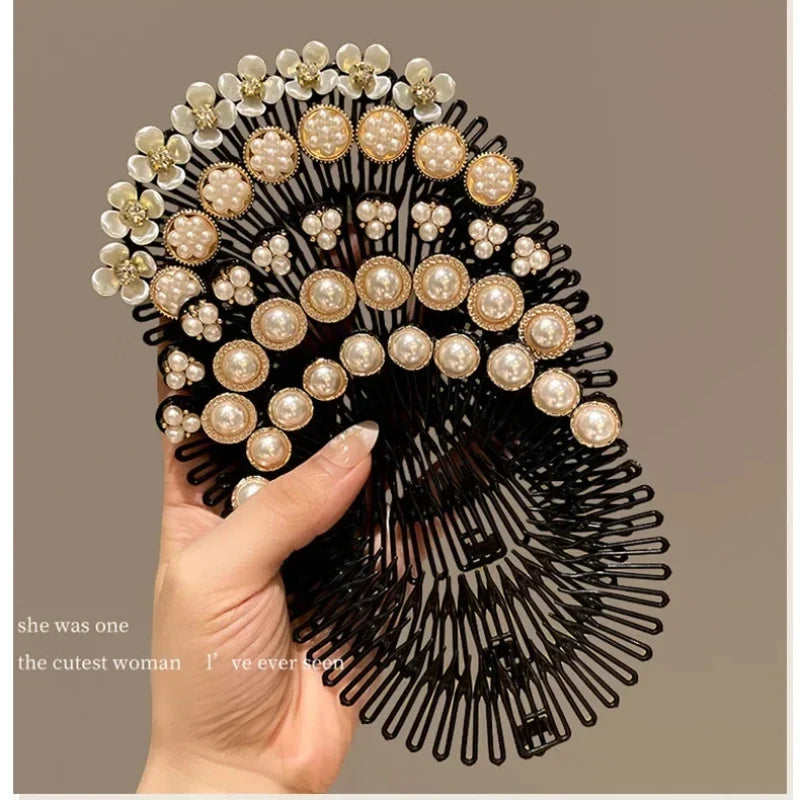 Pearl Stretch Flexible Hair Hoop Comb Headband | Korean Style Hair Hoop Headband QXL