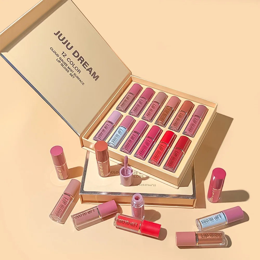 12-Color High Pigment Lip Gloss Set | Non-Sticky Liquid Lipstick Lip Gloss Set QXL