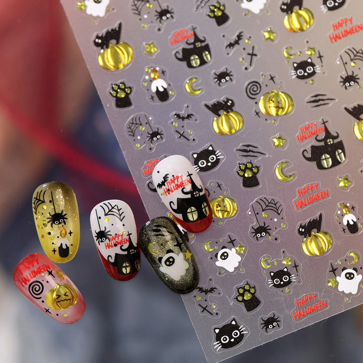 Halloween Gothic 5D Nail Stickers | Black Gold Decals Nail Stickers QXL