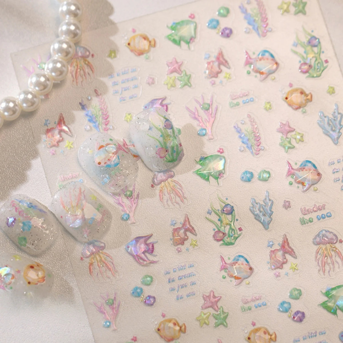 5D Ocean Nail Art Stickers – Jellyfish, Coral & Starfish Decals Nail Art Stickers QXL