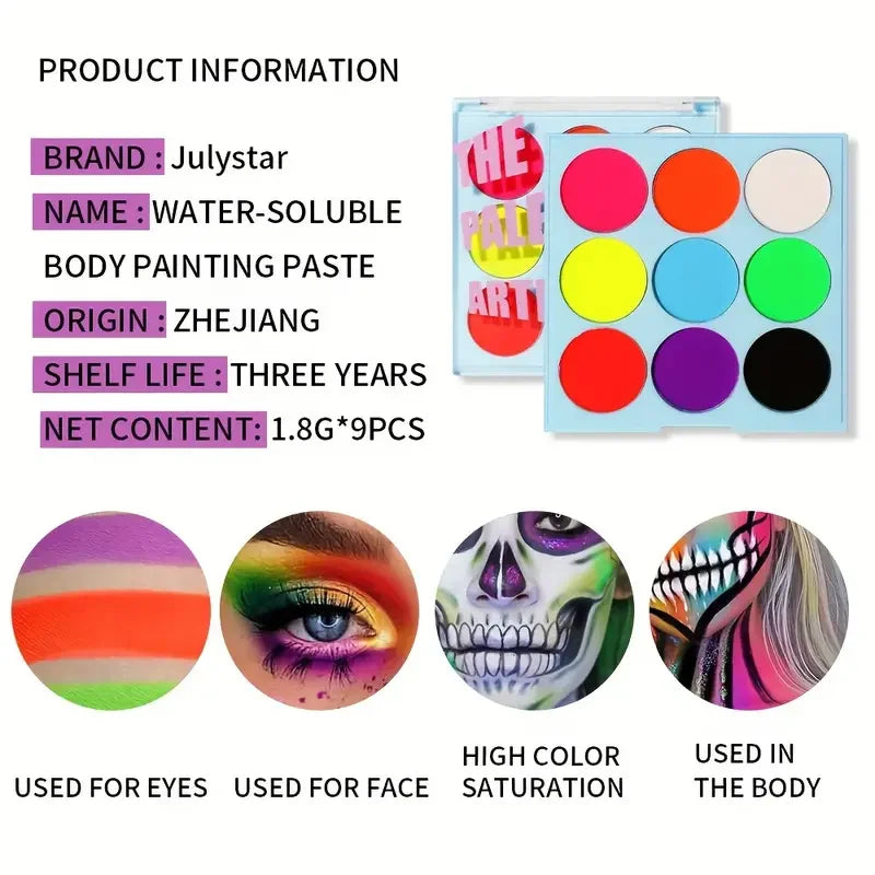 UV Face & Body Paint Palette | Luminous Water-Soluble Cream UV Body Paint Palette QXL