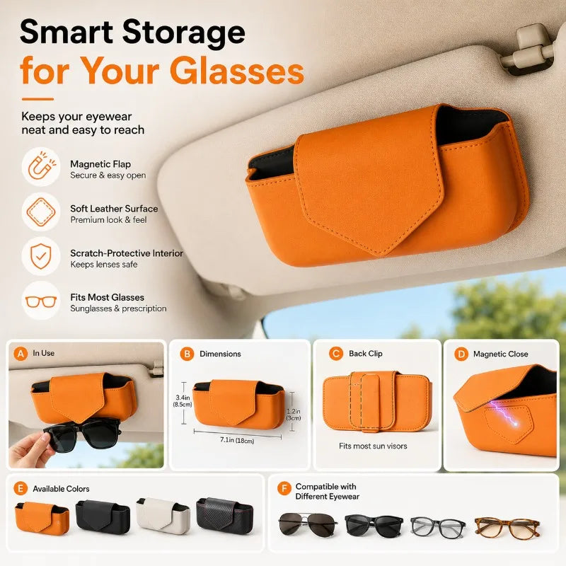 Car Sun Visor Glasses Case | Magnetic Leather Eyewear Holder Car Visor Glasses Holder QXL