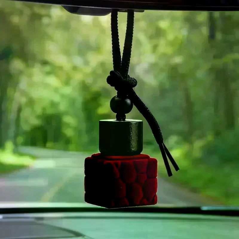 Red Plush Car Hanging Perfume Diffuser | Empty Glass Bottle Car Fragrance Diffuser QXL