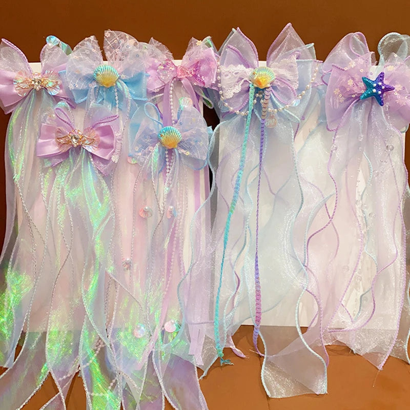 Mermaid Princess Hair Clip | Girls' Bow Braided Hairpin Hair Clip Accessory QXL