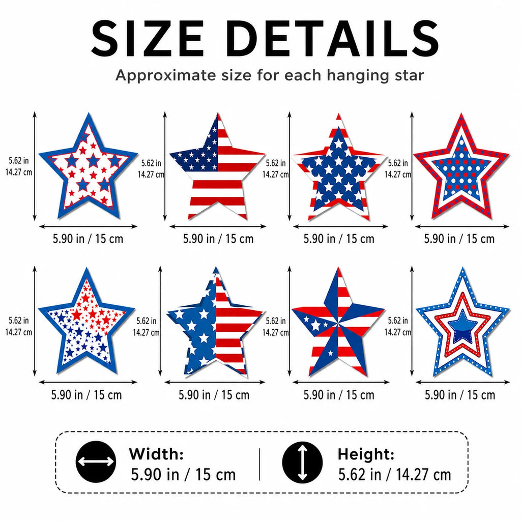 8-Pack 4th of July Hanging Star Ornaments | Red White Blue Party Hanging Ornaments QXL