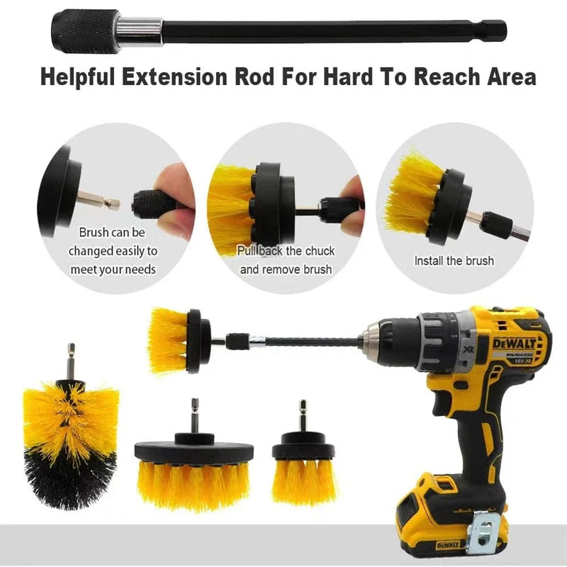 Drill Scrubber Brush Kit 3–5pc | Grout, Tub & Car Cleaning Drill Scrubber Brush Kit QXL