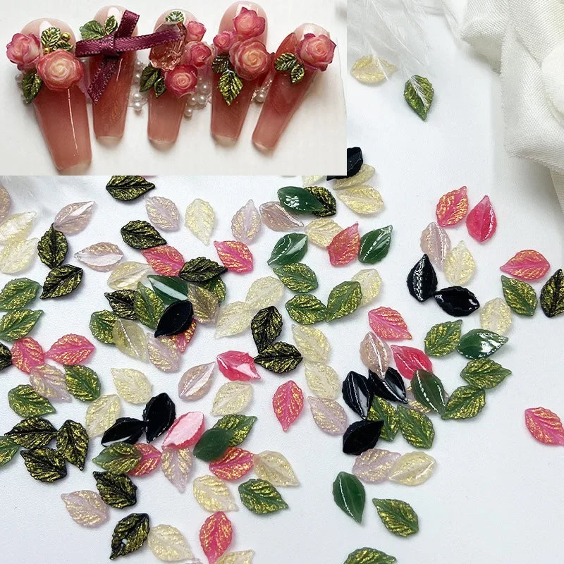 50-Pc 3D Kawaii Leaf Nail Art Charms | Colorful Acrylic Decor Nail Art Charms QXL