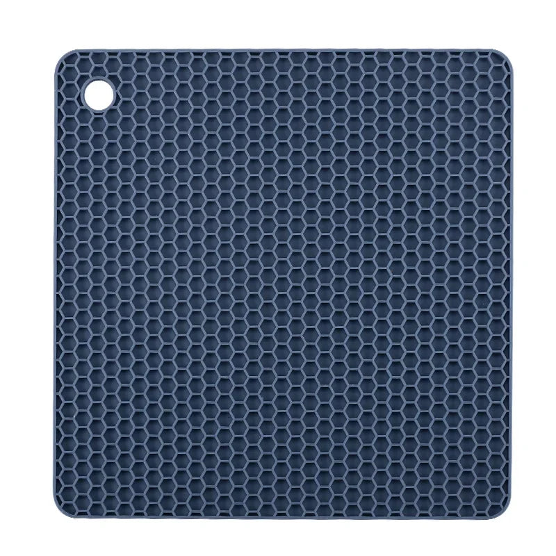 Silicone Honeycomb Kitchen Mat | Heat-Resistant Non-Slip Trivet Silicone Kitchen Mat QXL M463 Blue square pad L