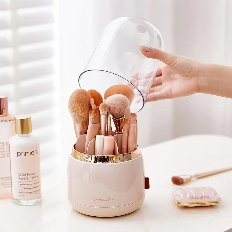 Rotating Dustproof Makeup Brush Holder & Organizer with Lid Makeup Brush Organizer QXL