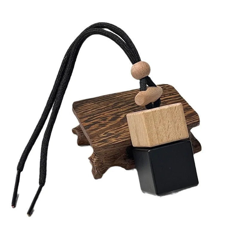 8ml Black Glass Car Aroma Bottle | Wooden Cap & Belt Hanger Car Aroma Diffuser Bottle QXL