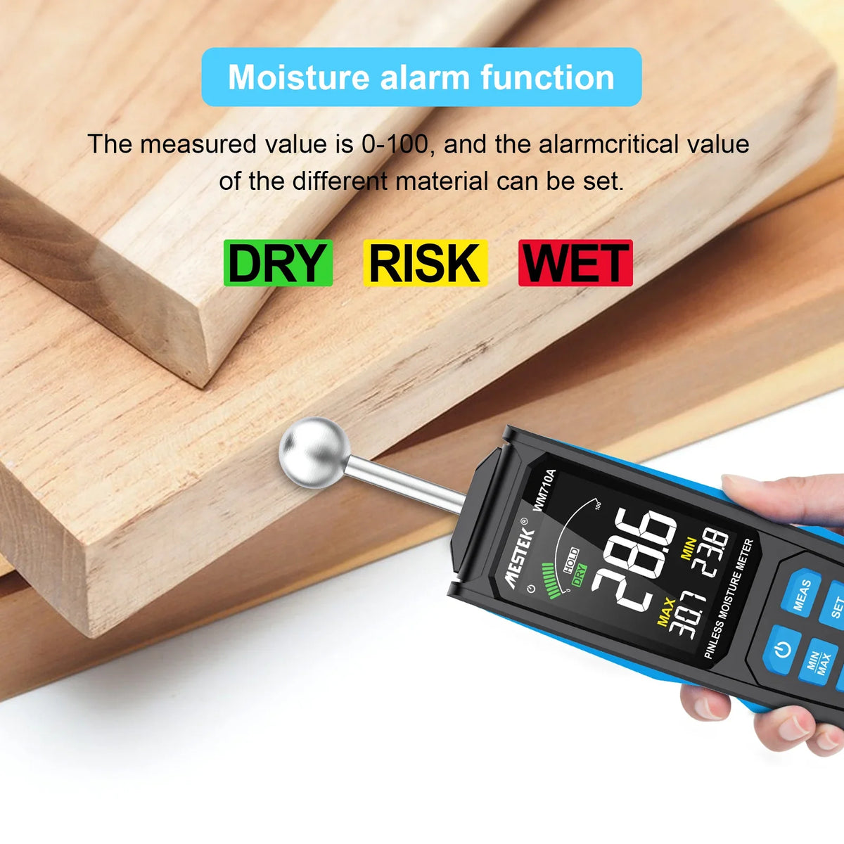 Pinless Wood Moisture Meter | Spherical Probe Damp Detector Moisture Meter QXL