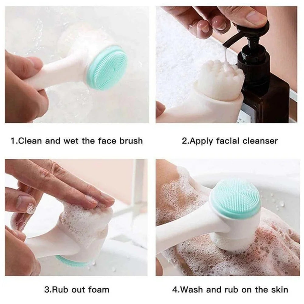 3D Double-Sided Silicone Facial Cleansing Brush | Exfoliator Facial Cleansing Brush QXL